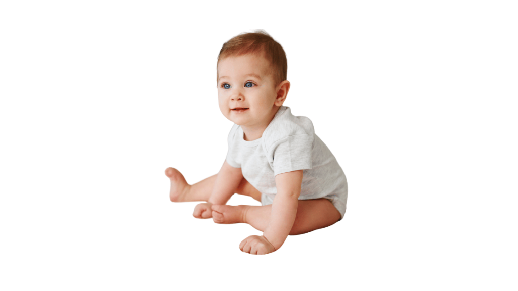 前方支持座位の練習する赤ちゃん