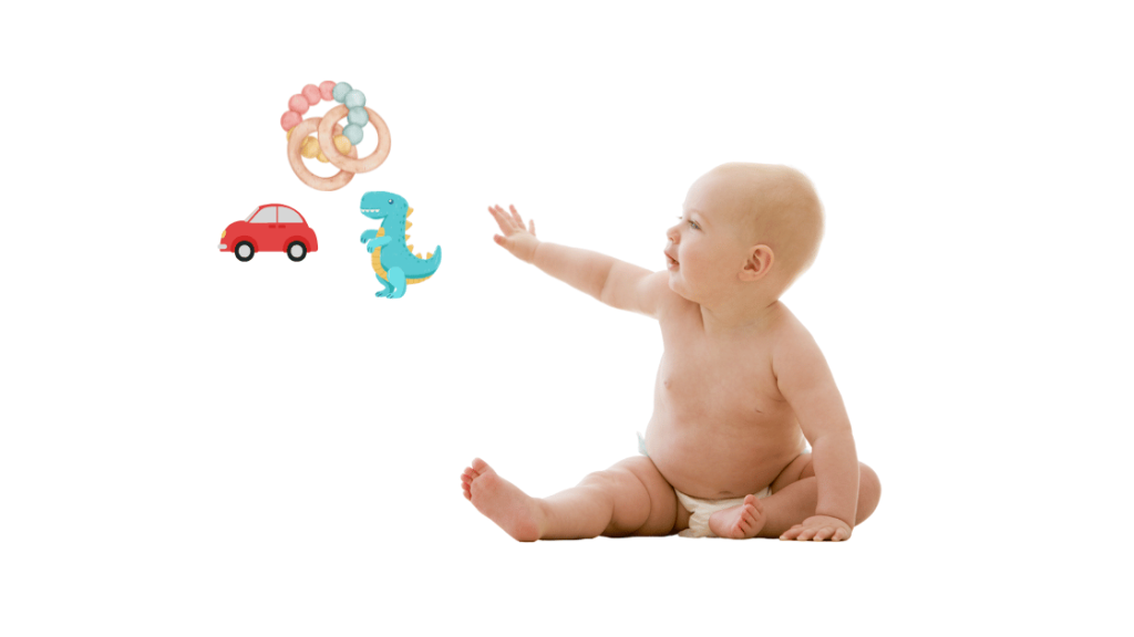 おもちゃを使ったバランス練習をする赤ちゃん